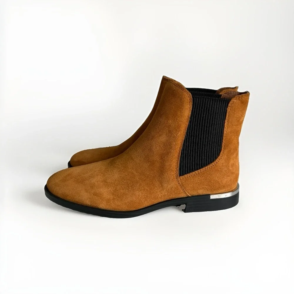 Nine West Tan Suede Chelsea Boots Women's 7.5M Silver Heel New NWOB